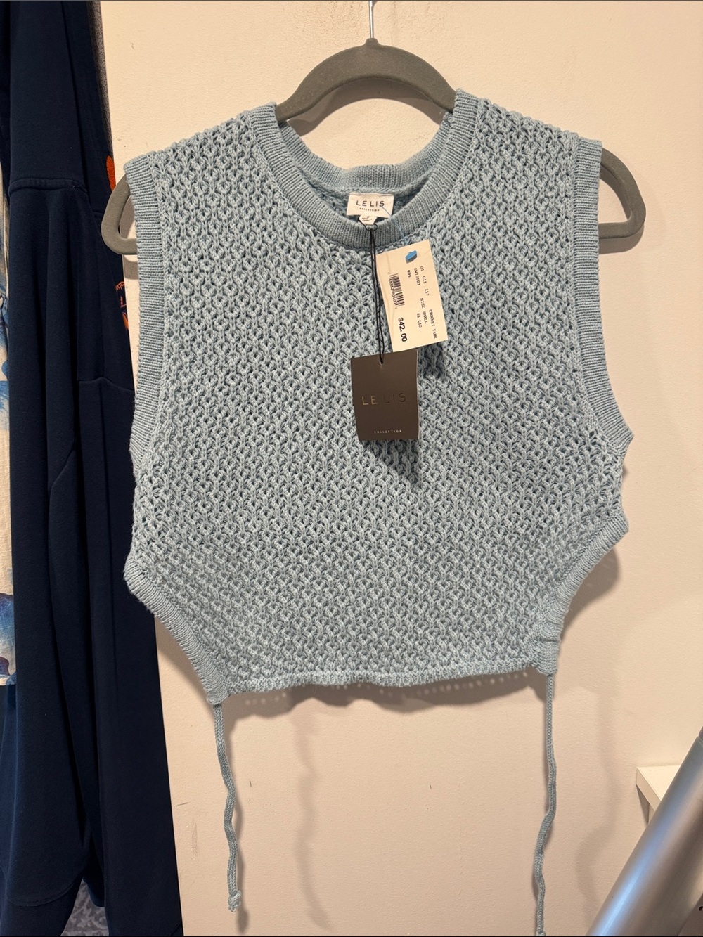 Le Lis Light Blue Cropped Knit Tank with Side Ties